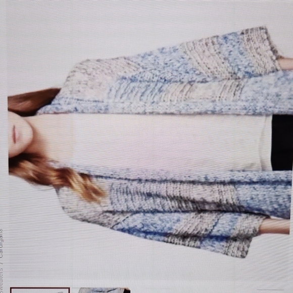 Vince Blue Gray Chunky Knit Cardigan Striped Oversized Sweater medium large - Picture 10 of 14